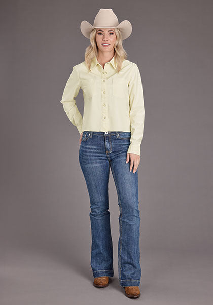 Blusa Manga Larga Mezclilla Crop Dama Crema
