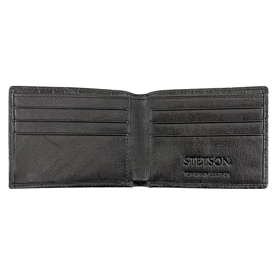 Cartera Piel Doble Pliegue Negra Estilo Cocodrilo | Stetson