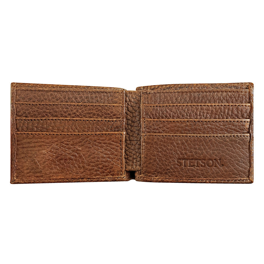 Cartera Piel Doble Pliegue Coñac Estilo Cocodrilo | Stetson