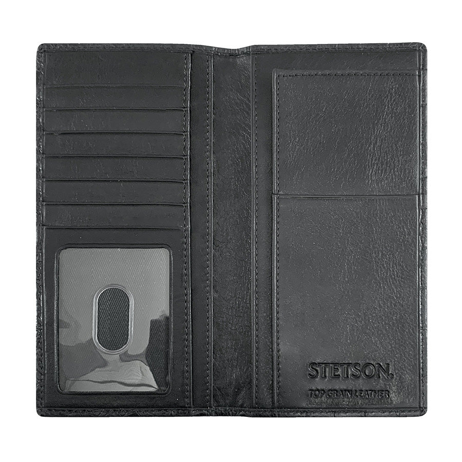 Cartera Piel Doble Pliegue Chequera Negra Estampado Cocodrilo | Stetson