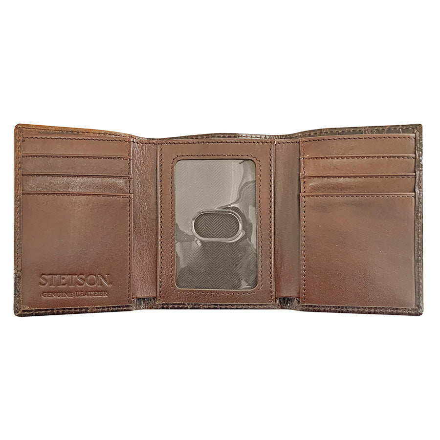 Cartera Piel Triple Pliegue Marrón Estilo Cocodrilo | Stetson