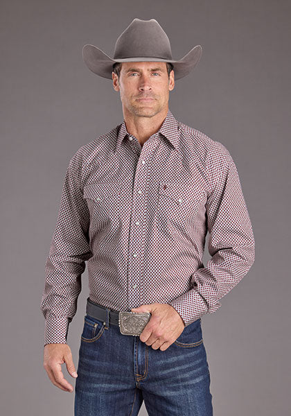 CAMISA MANGA LARGA GEOMETRICO GRANATE 2392