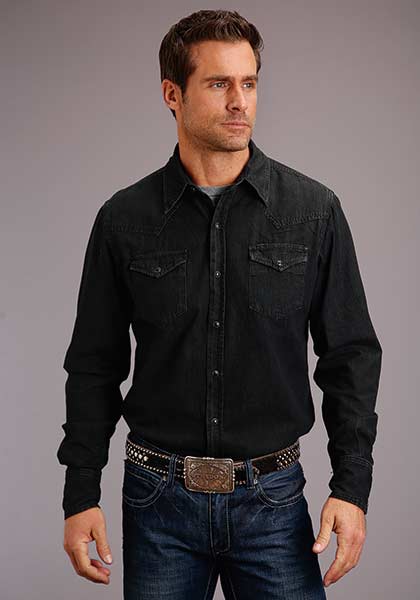 CAMISA MANGA LARGA MEZCLILLA NEGRA