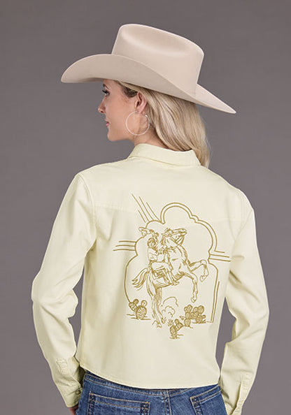 Blusa Stetson Manga Larga Mezclilla Crop Dama Crema
