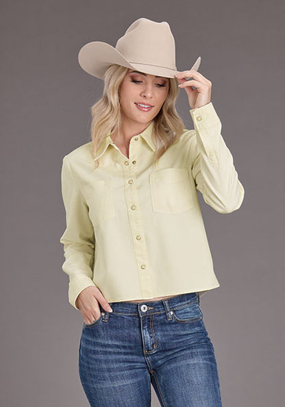 Blusa Stetson Manga Larga Mezclilla Crop Dama Crema