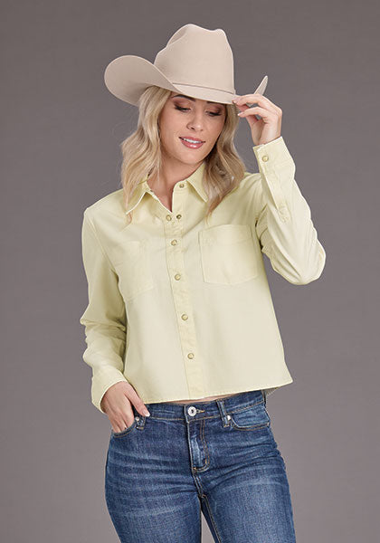 Blusa Manga Larga Mezclilla Crop Dama Crema