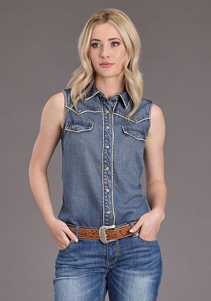 Blusa Stetson Mezclilla Tencel Azul Sin Mangas