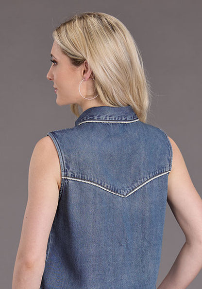 Blusa Stetson Mezclilla Tencel Azul Sin Mangas