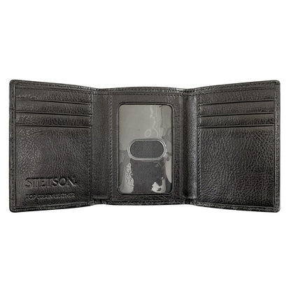 Cartera Piel Triple Pliegue Negra Estilo Cocodrilo
