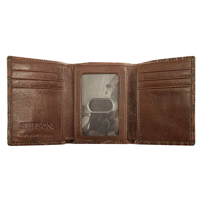 Cartera Piel Triple Pliegue Coñac Estilo Cocodrilo