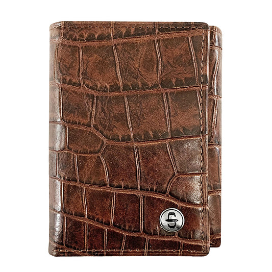 Cartera Piel Triple Pliegue Coñac Estilo Cocodrilo | Stetson