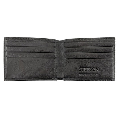 Cartera Piel Doble Pliegue Negra Estilo Cocodrilo