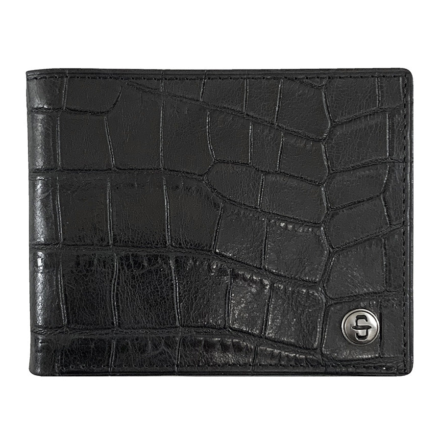Cartera Piel Doble Pliegue Negra Estilo Cocodrilo | Stetson