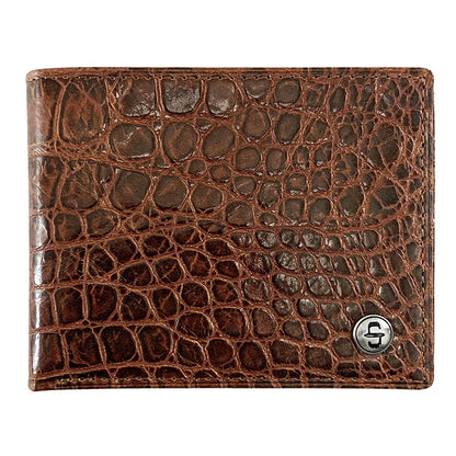 Cartera Piel Doble Pliegue Coñac Estilo Cocodrilo