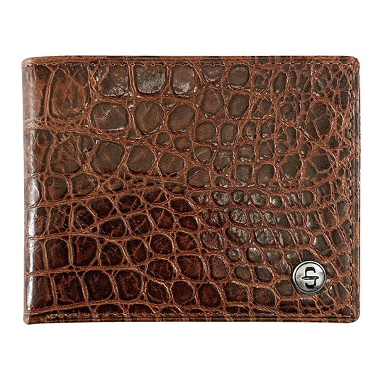 Cartera Piel Doble Pliegue Coñac Estilo Cocodrilo | Stetson