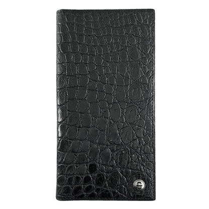 Cartera Piel Doble Pliegue Chequera Negra Estampado Cocodrilo