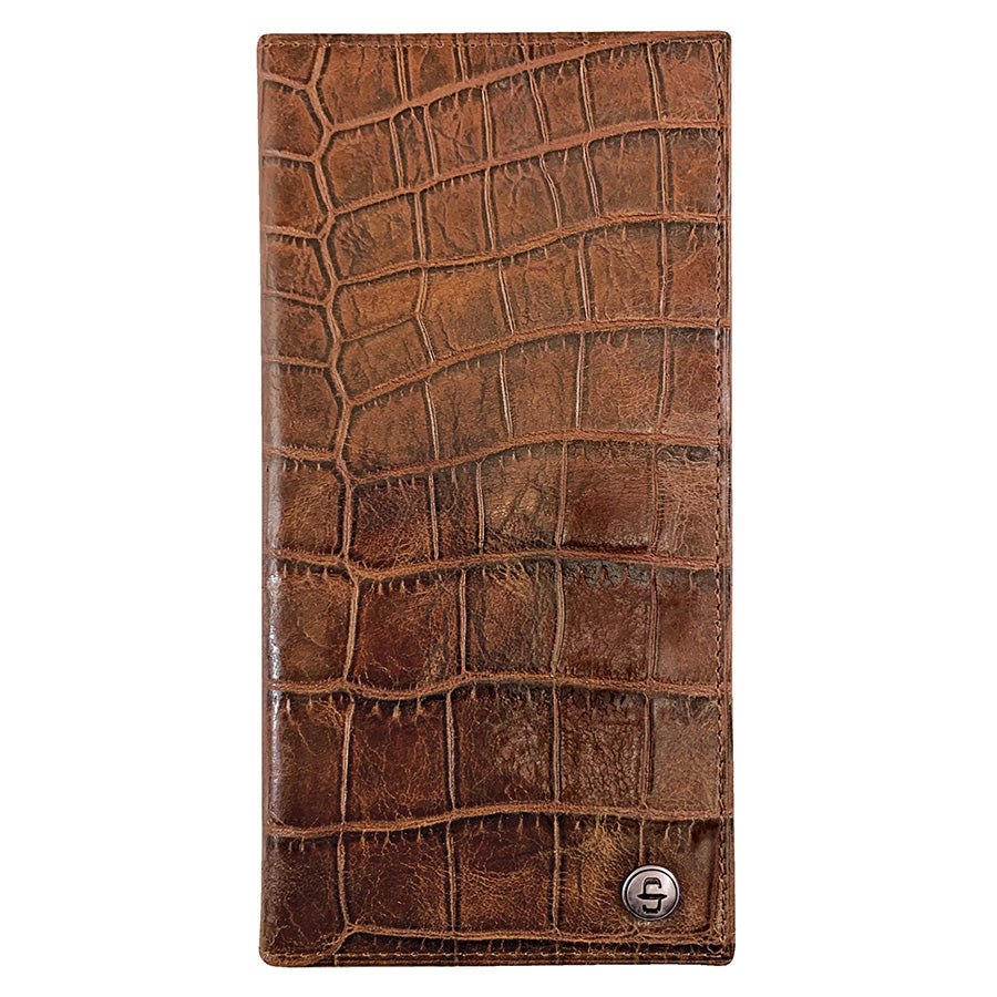 Cartera Piel Doble Pliegue Chequera Coñac Estampado Cocodrilo | Stetson