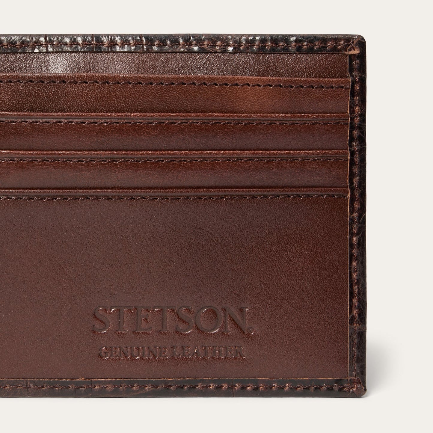 Cartera Piel Doble Pliegue Marrón Estilo Cocodrilo | Stetson