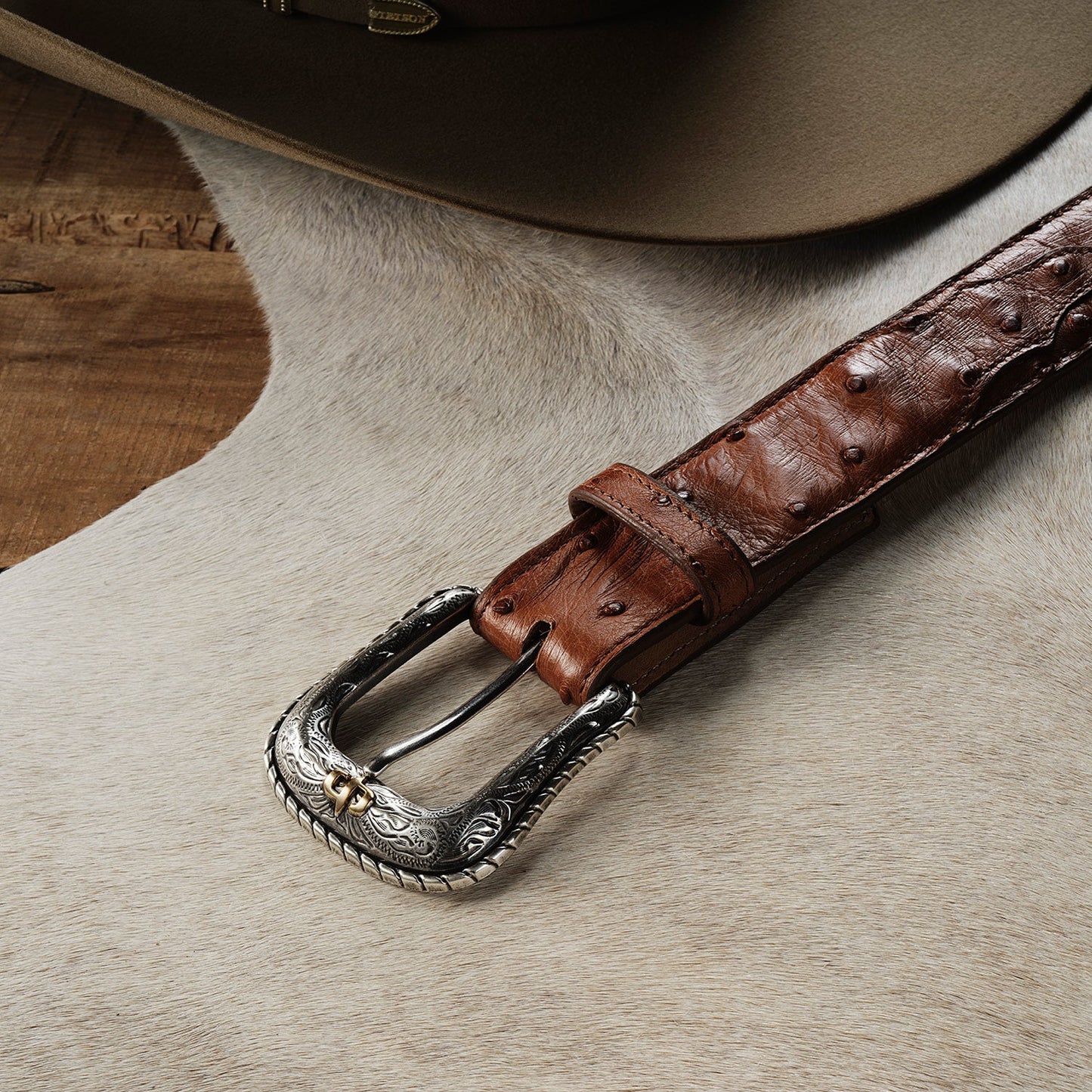 Cinturón de Piel Caballero Avestruz Cowboy Brown 6500 | Stetson