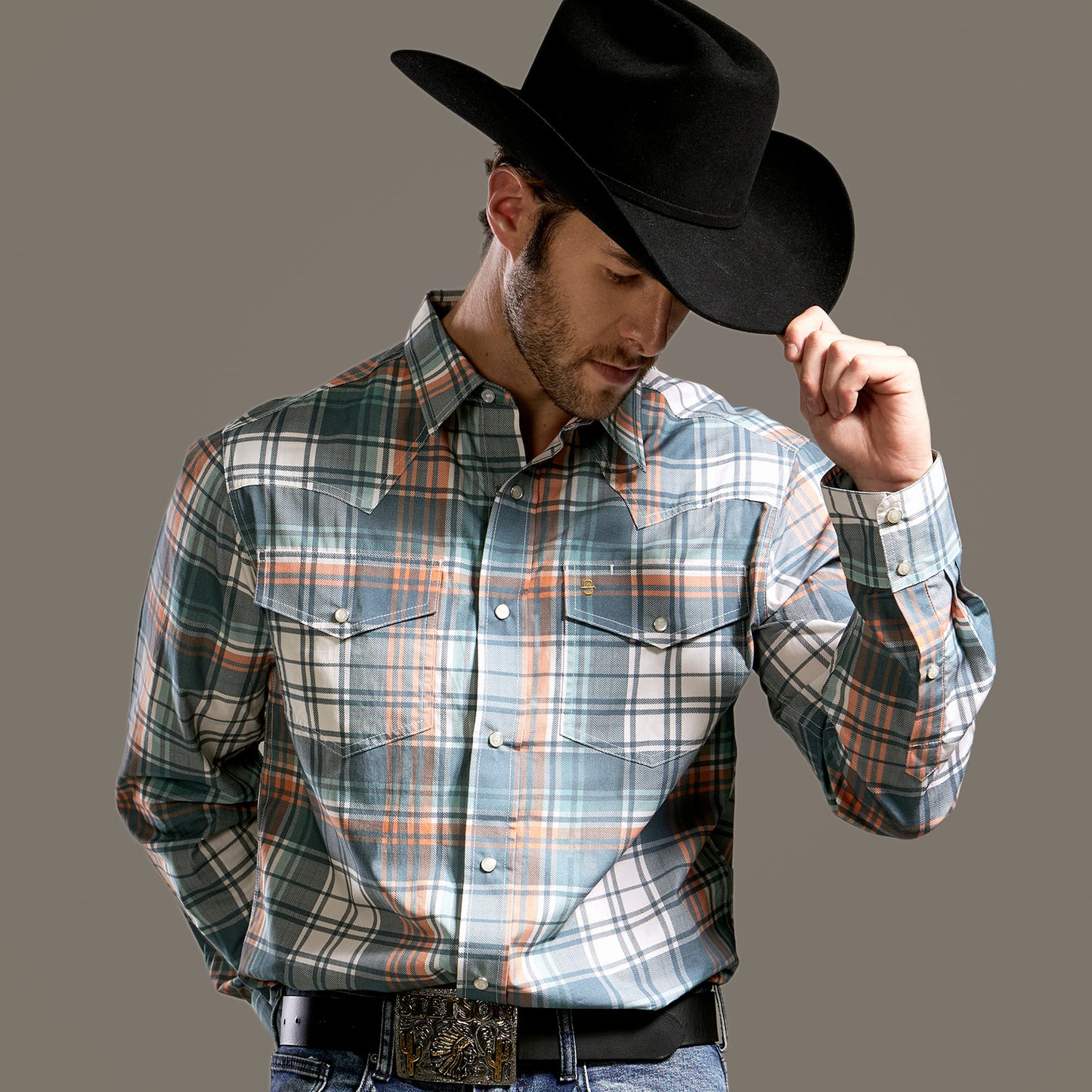 Camisa Caballero Vintage Range Printed Rustwood Plaid | Stetson®