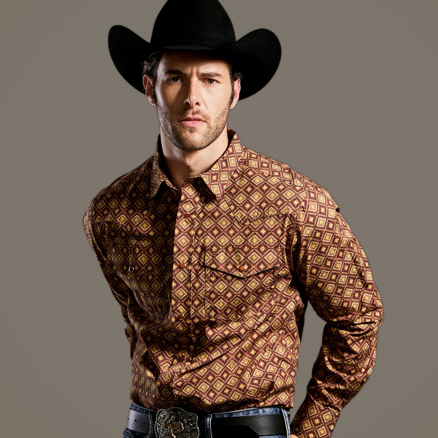 Camisa Caballero Vintage Range Printed Terracota Diamond | Stetson®