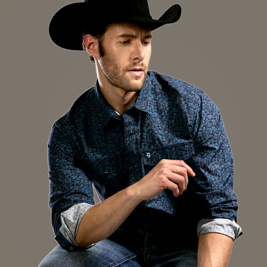 Camisa Caballero Vintage Range Printed Sable Crest | Stetson®