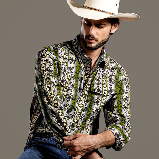 Camisa Caballero Vintage Range Printed Cenote Maze | Stetson®