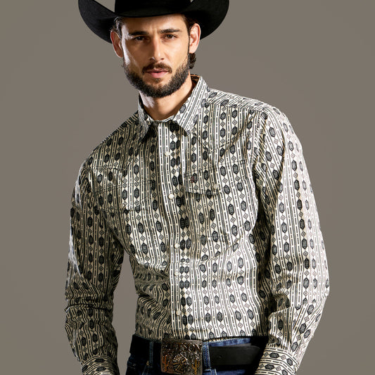Camisa Caballero Vintage Range Printed Onyx Grecas | Stetson®